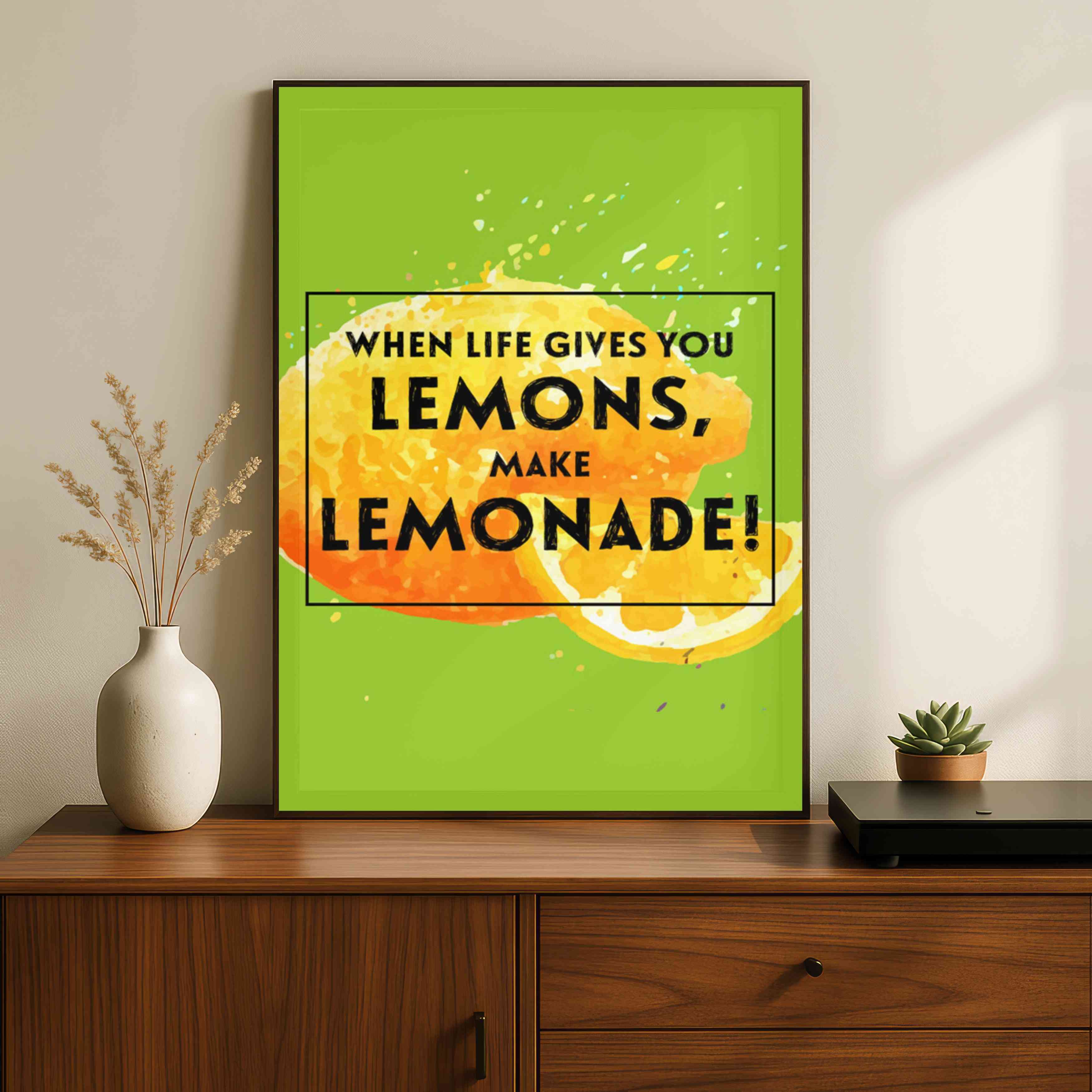 "When Life Gives You Lemons" Quote Poster | Vertical Borderless Art Frame Poster Premium Wall Art Canvas by MeriDeewar