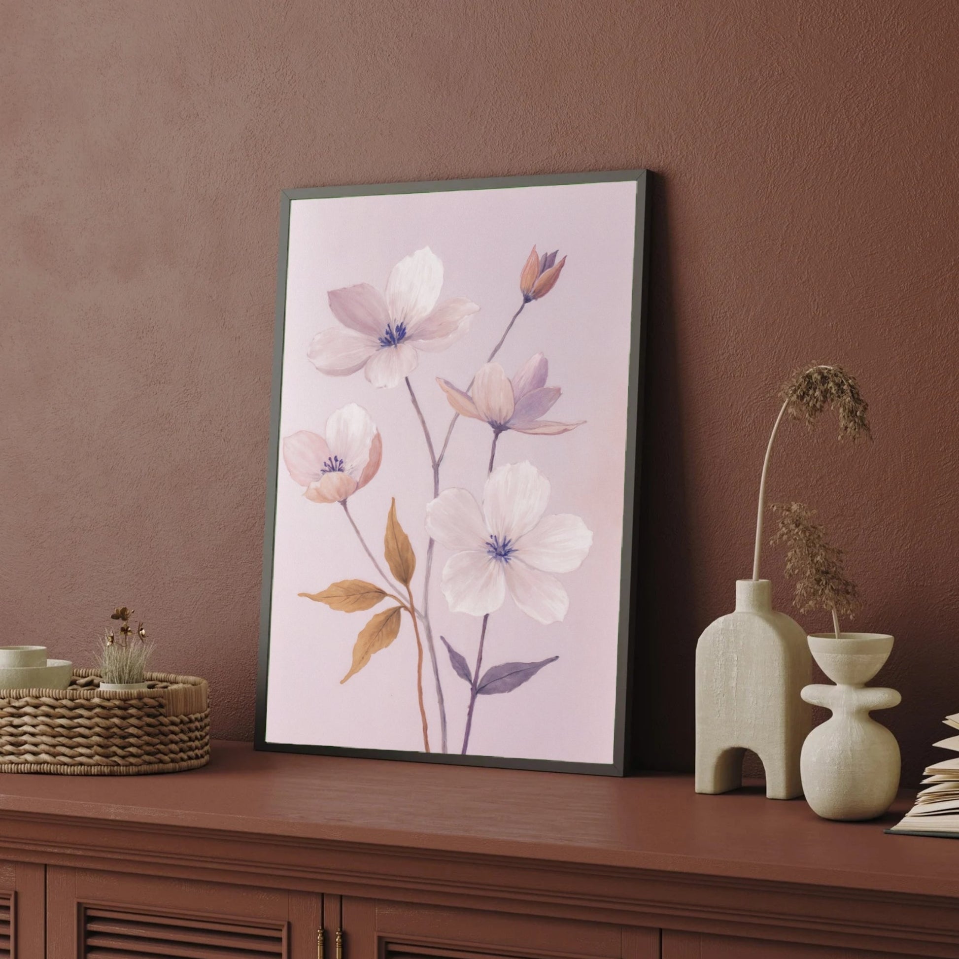 Whispers of Bloom – Elegant Floral Wall Art 2 : 3 Vertical Premium Wall Art Canvas by MeriDeewar