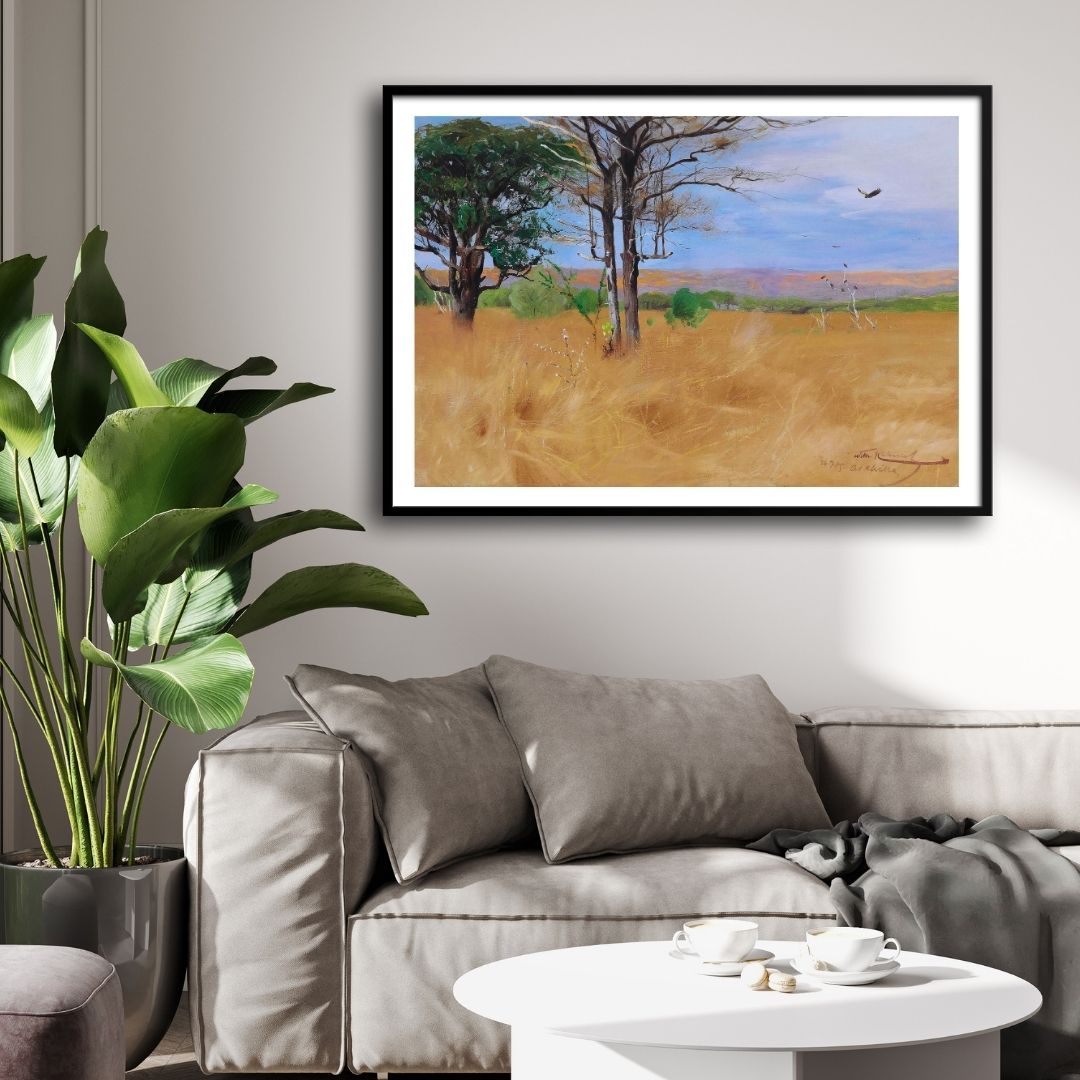 Whispers of the Drylands – Birds Over the Savannah 2 : 3 Horizontal Premium Wall Art Canvas by MeriDeewar