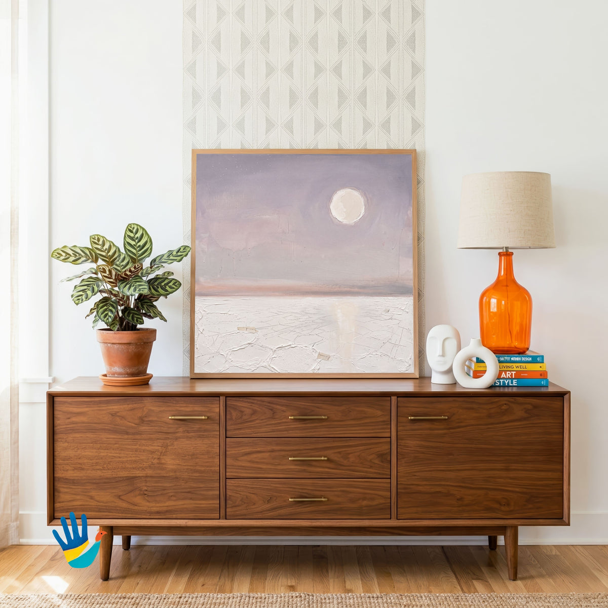 White Rann Full Moon | Minimal Kutch Desert Art 1 : 1 Square Premium Wall Art Canvas by MeriDeewar