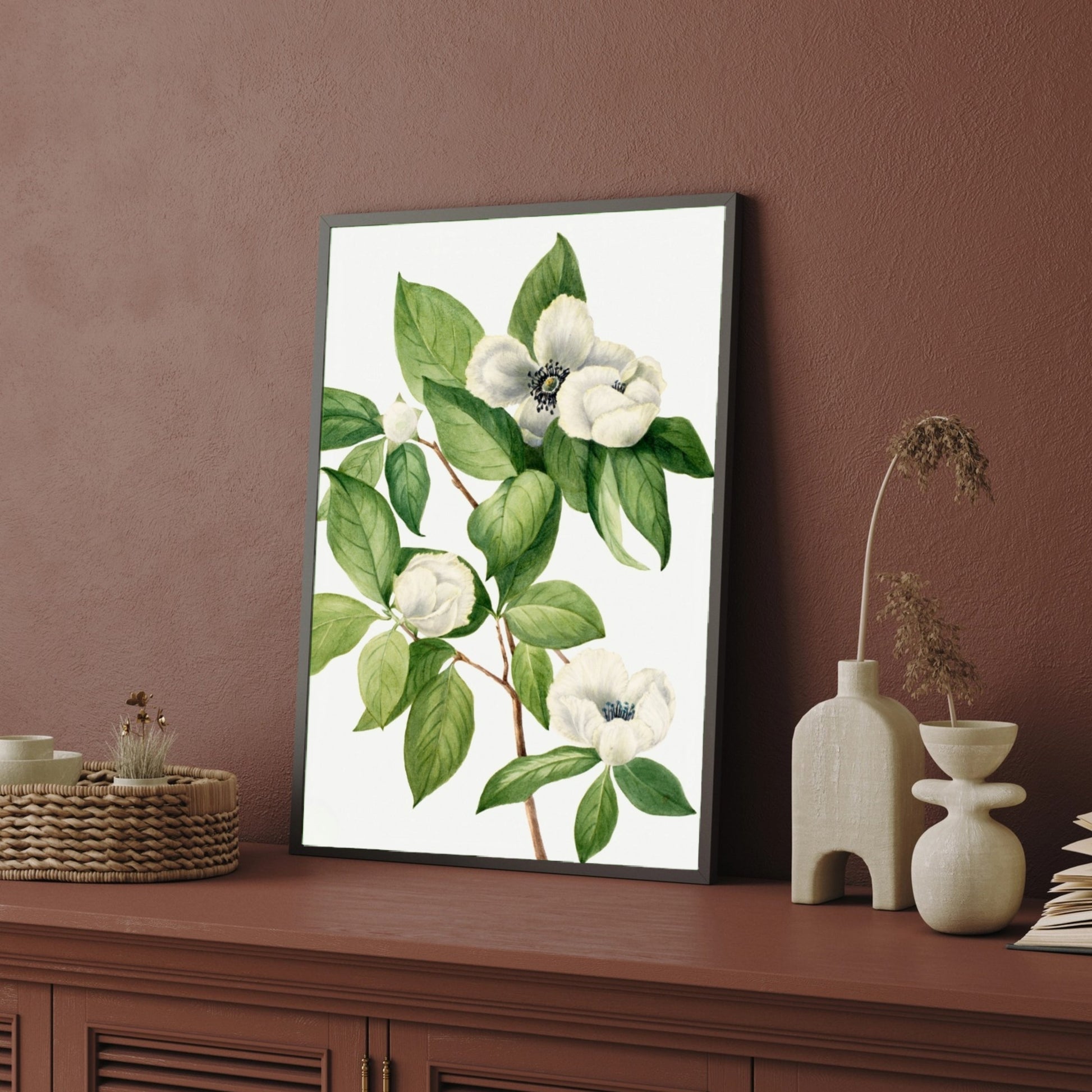 White Serenity – Elegant Botanical Flower Canvas Art 2 : 3 Vertical Premium Wall Art Canvas by MeriDeewar
