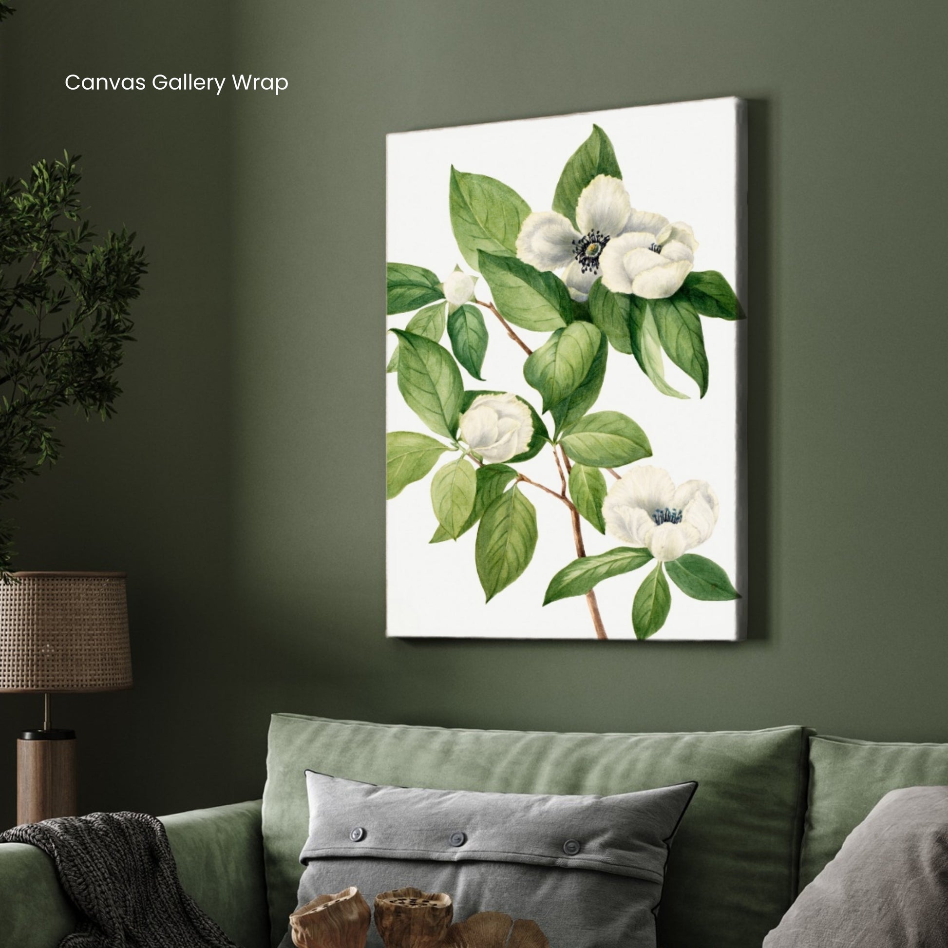 White Serenity – Elegant Botanical Flower Canvas Art 2 : 3 Vertical Premium Wall Art Canvas by MeriDeewar