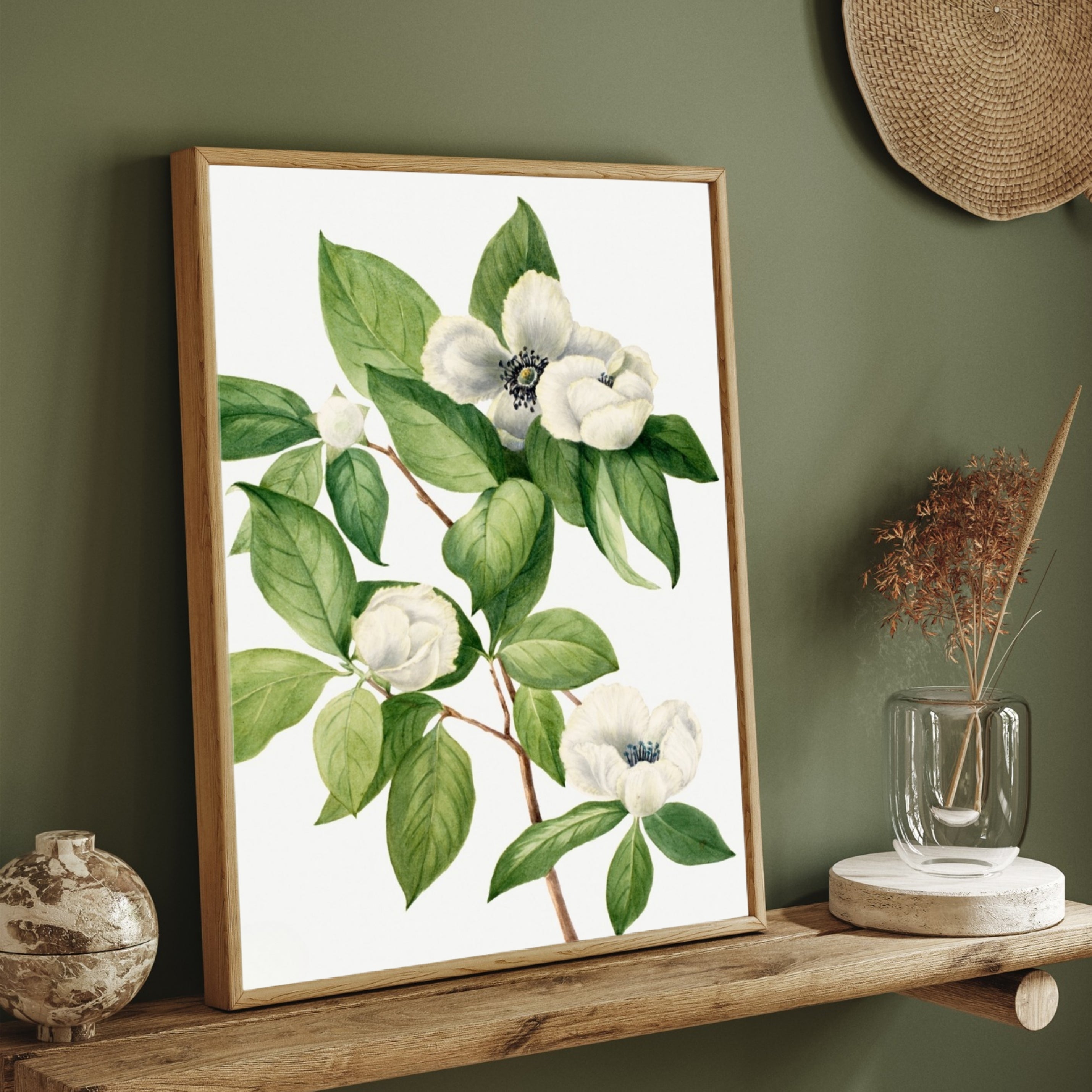 White Serenity – Elegant Botanical Flower Canvas Art 2 : 3 Vertical Premium Wall Art Canvas by MeriDeewar