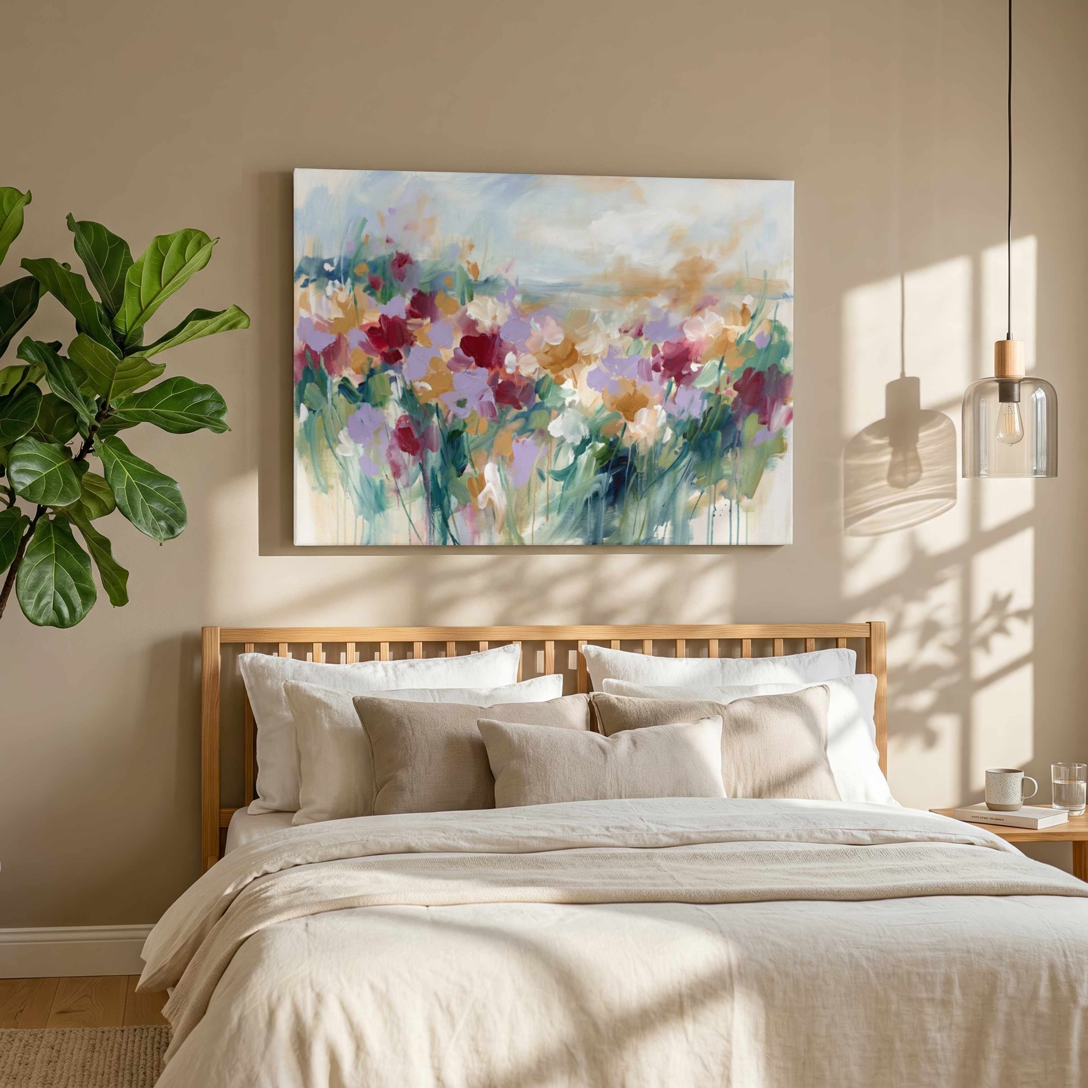 "Wildflower Meadow Bloom" Modern Abstract Floral Giclée Print |Wall Art 3 : 4 Horizontal New Premium Wall Art Canvas by MeriDeewar