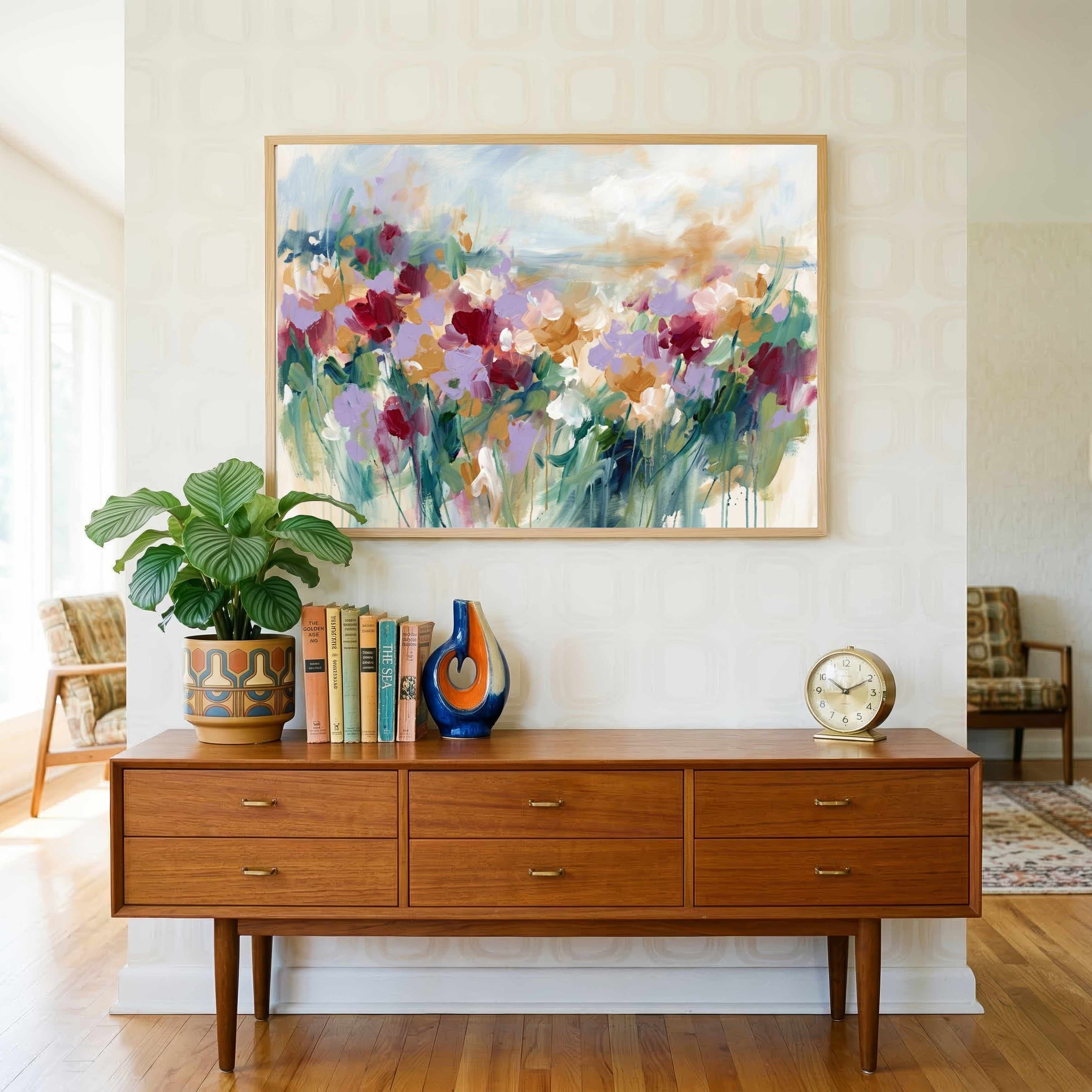 "Wildflower Meadow Bloom" Modern Abstract Floral Giclée Print |Wall Art 3 : 4 Horizontal New Premium Wall Art Canvas by MeriDeewar