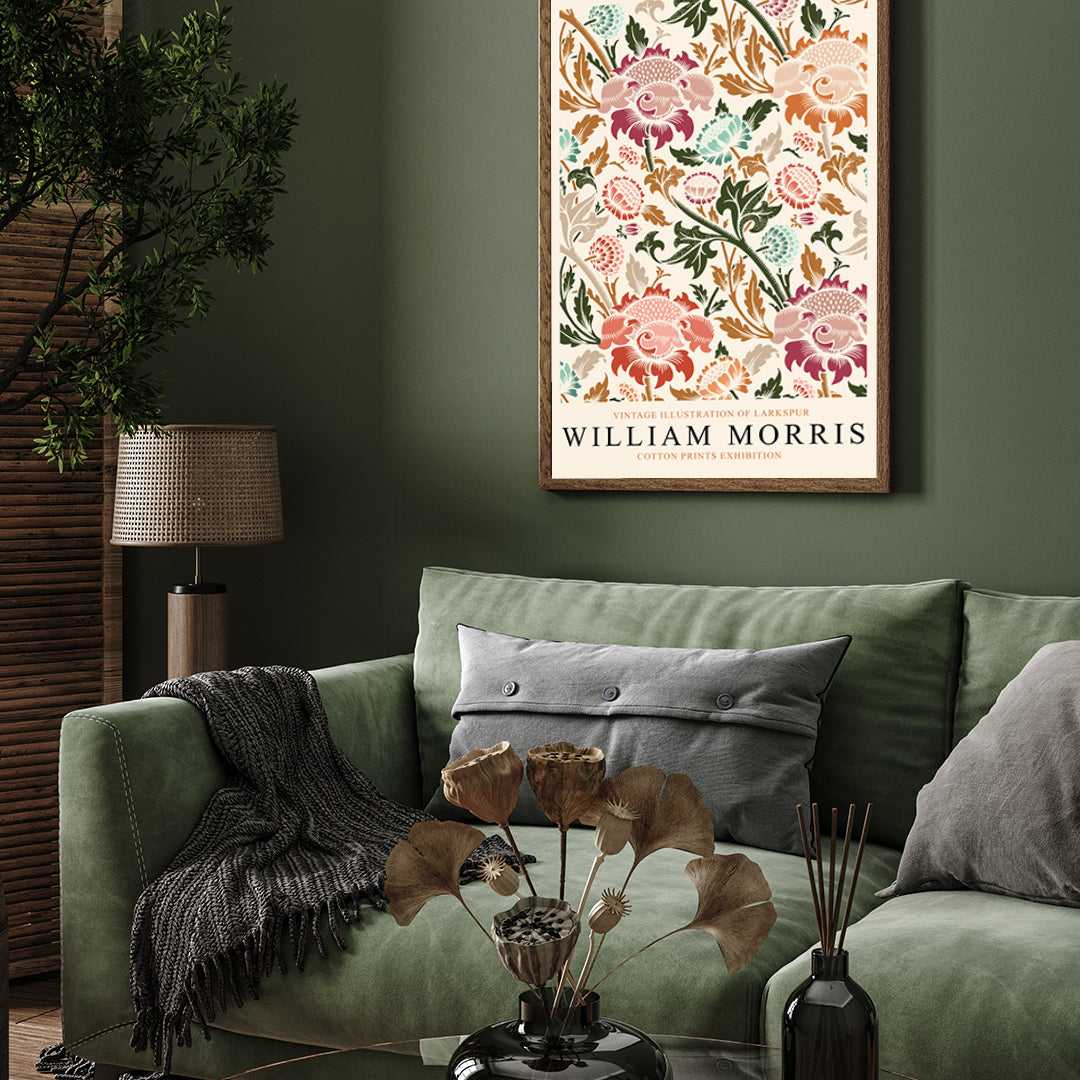 William Morris Vintage Illustration of Larkspur Colorful Poster 3 : 4 Vertical New Premium Wall Art Canvas by MeriDeewar