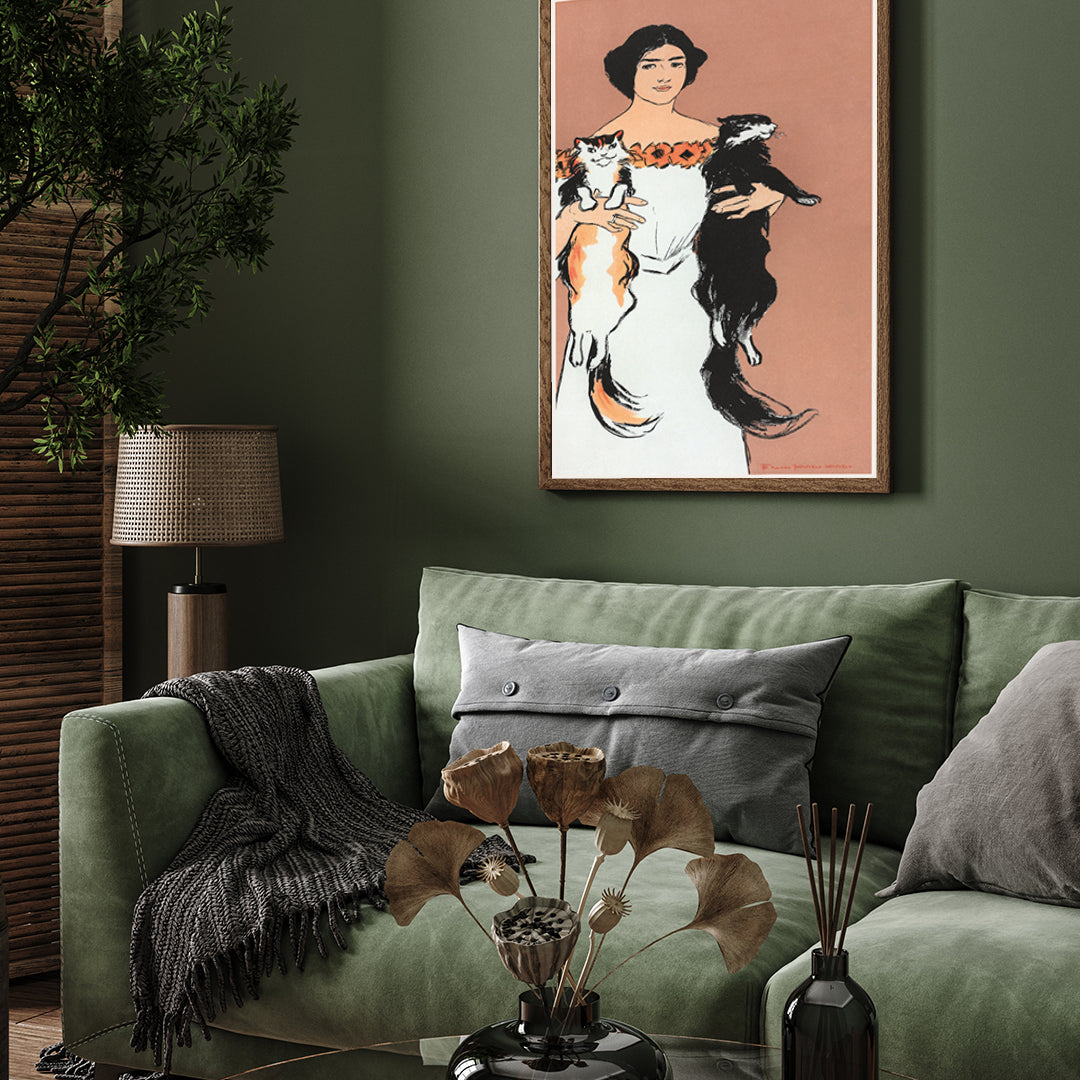 Woman Holding Cats Vintage Painting by Edward Penfield 3 : 4 Vertical New Premium Wall Art Canvas by MeriDeewar