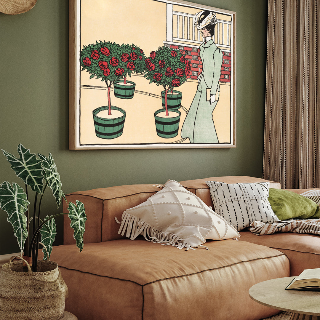 Woman in Rose Garden by Edward Penfield 3 : 4 Horizontal New Premium Wall Art Canvas by MeriDeewar