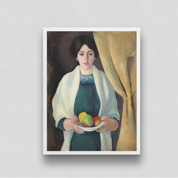 Woman With Fruit Bowl Portrait Painting by August Macke 3 : 4 Vertical New Premium Wall Art Canvas by MeriDeewar
