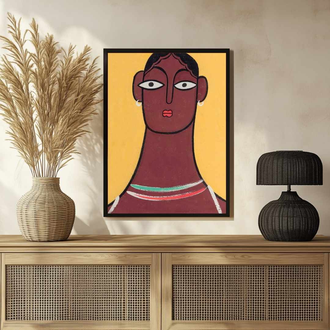 "Woman with Long Neck" Jamini Roy Painting | Fine Art Wall Art 2 : 3 Vertical Premium Wall Art Canvas by MeriDeewar
