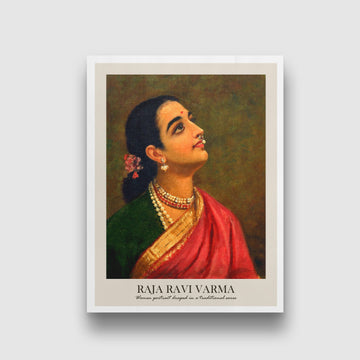 Women portrait draped in a traditional saree Painting by raja ravi varma 3 : 4 Vertical New Premium Wall Art Canvas by MeriDeewar