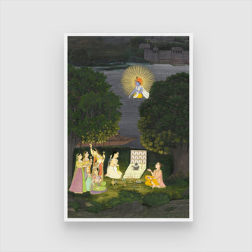 Women Who Worship Shiva Are Interrupted By A Vision From Krishna Painting 2 : 3 Vertical Premium Wall Art Canvas by MeriDeewar