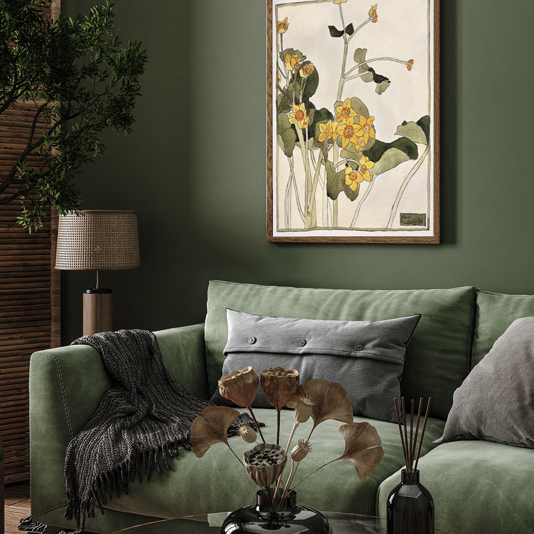 Yellow Flowers/ Marsh Marigold by Hannah Borger 3 : 4 Vertical New Premium Wall Art Canvas by MeriDeewar