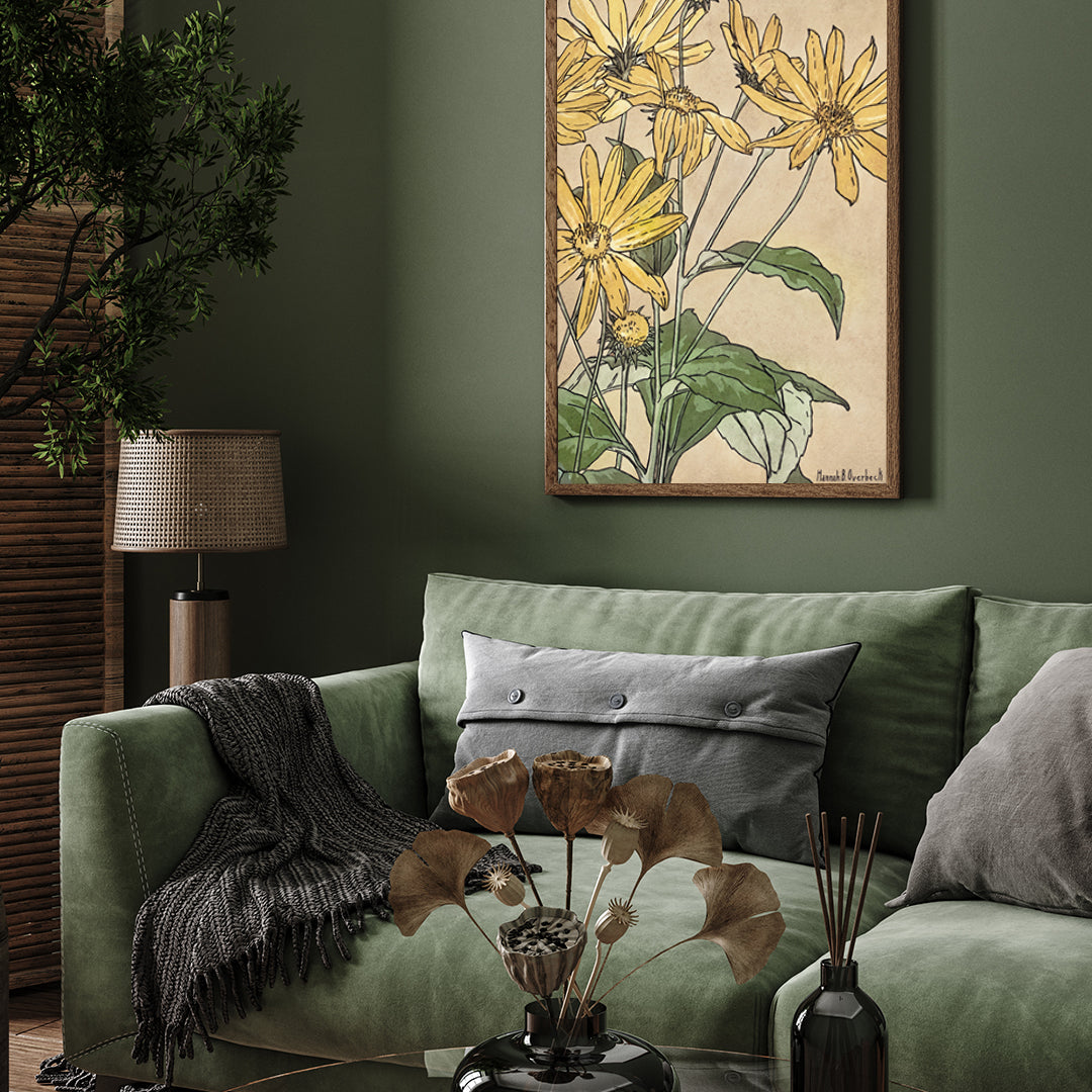 Yellow Sunflowers Painting by Hannah Borger 3 : 4 Vertical New Premium Wall Art Canvas by MeriDeewar
