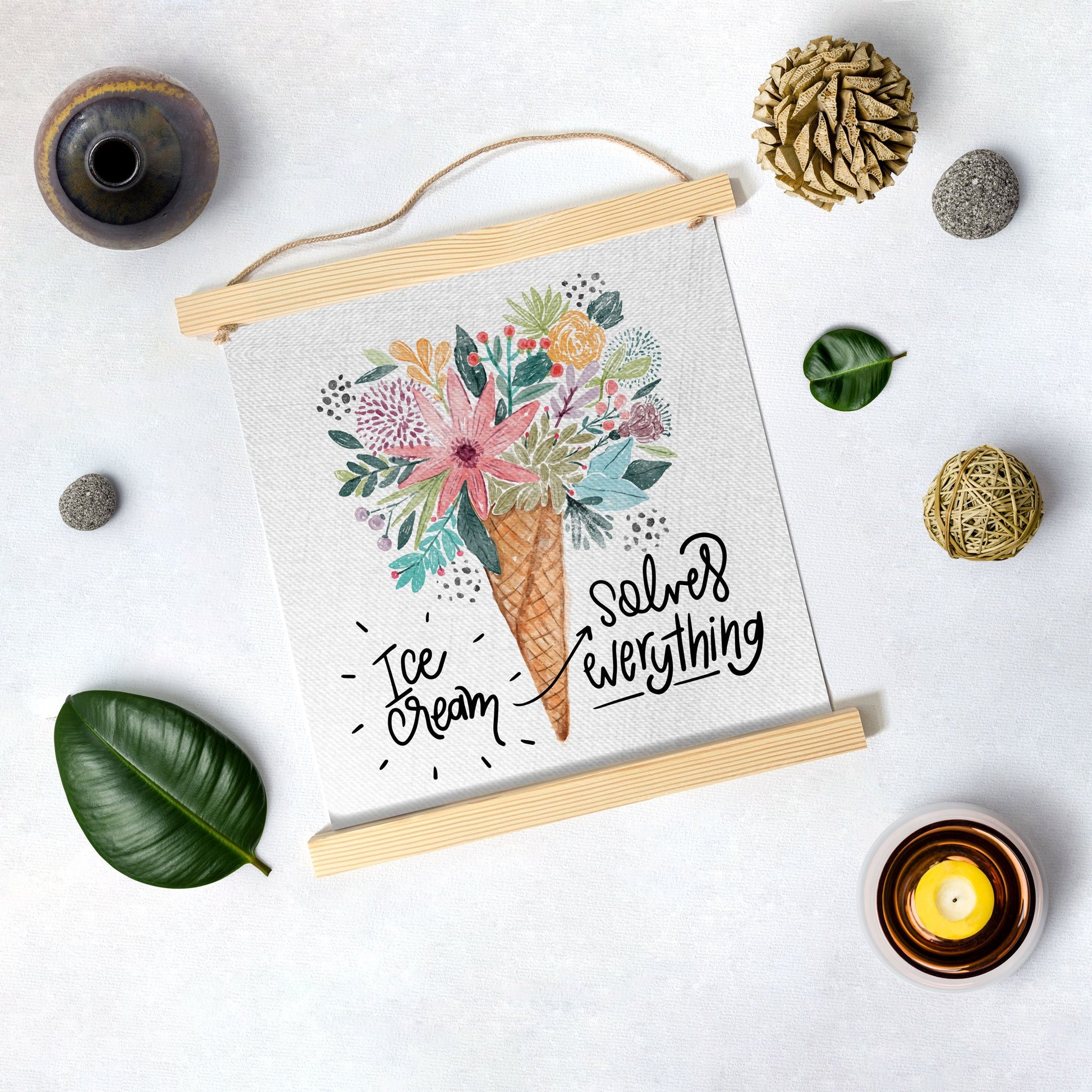 Ice Cream illustration Hanging Canvas Painting - Meri Deewar - MeriDeewar