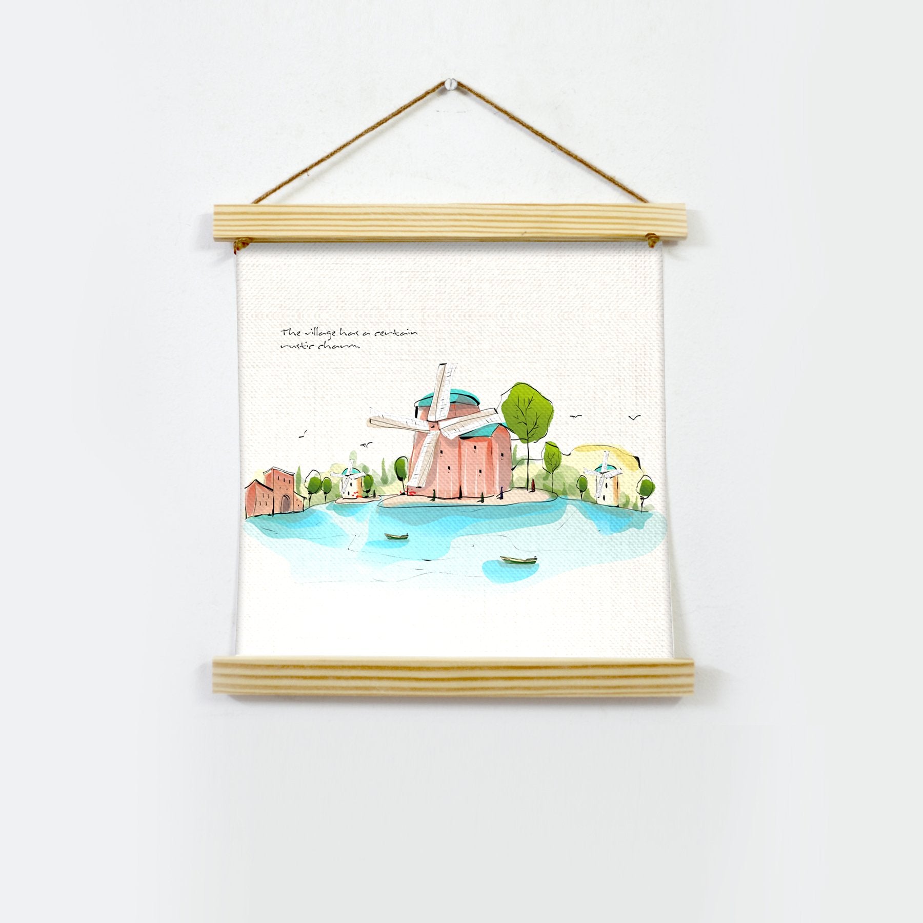 Village Artwork Hanging Canvas Painting - Meri Deewar - MeriDeewar