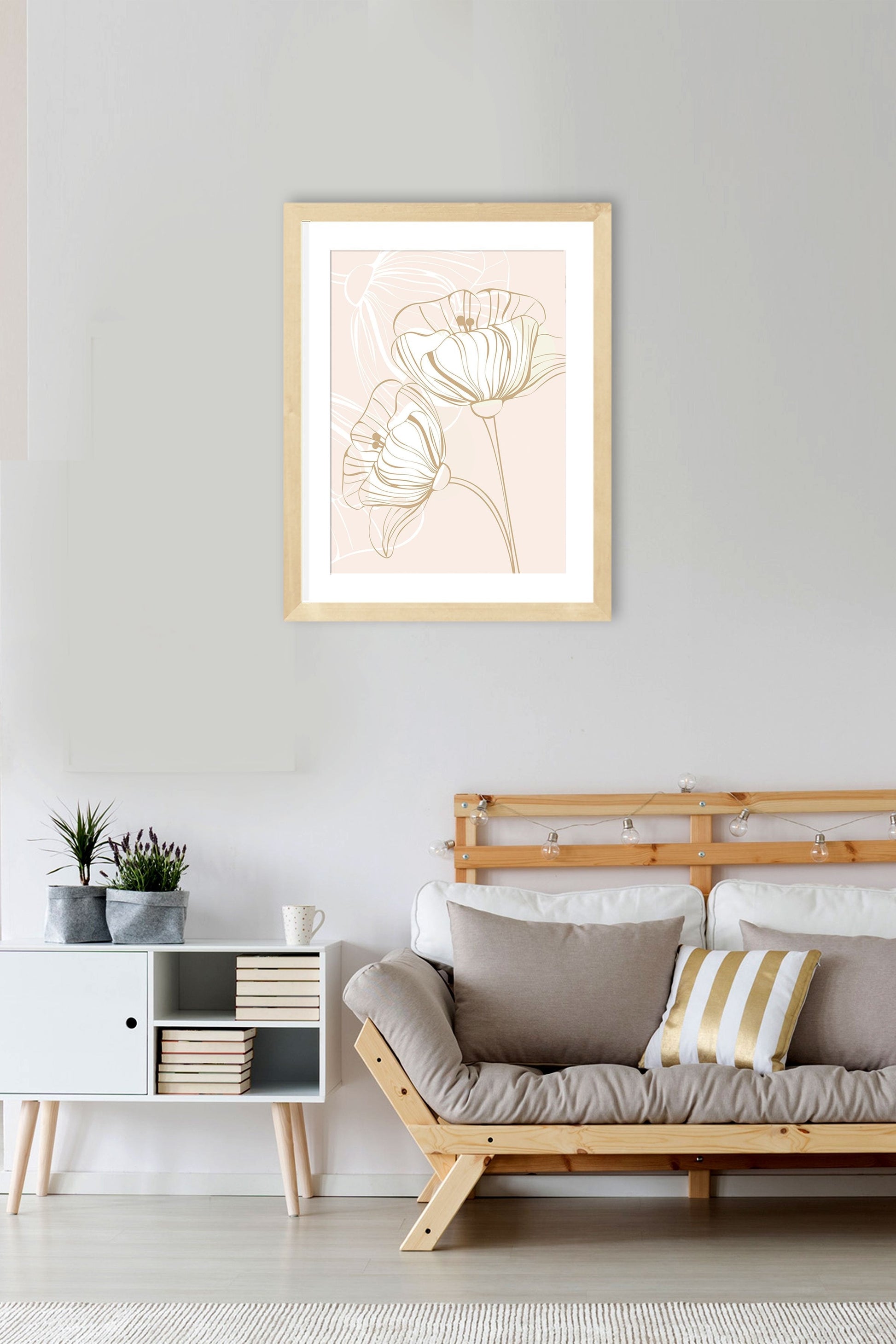 Poppy Flower Golden Wall Art Painting - Meri Deewar - MeriDeewar
