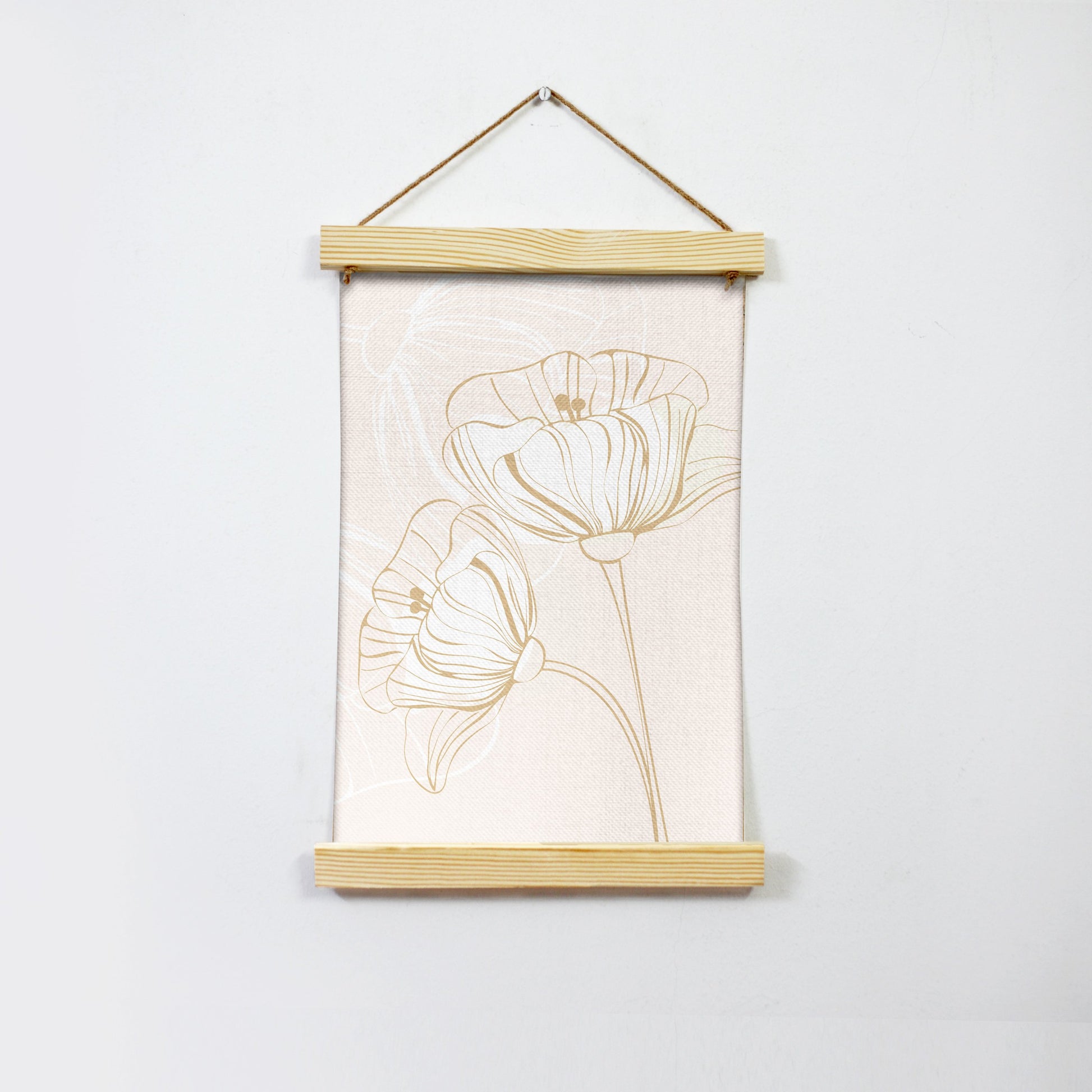 Poppy Flower Golden Wall Art Hanging Canvas Painting - Meri Deewar - MeriDeewar
