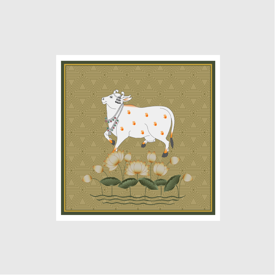 A Beautiful Indian White Cow Painting - Meri Deewar 1 : 1 Square Premium Wall Art Canvas by MeriDeewar