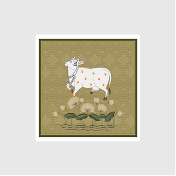 A Beautiful Indian White Cow Painting - Meri Deewar 1 : 1 Square Premium Wall Art Canvas by MeriDeewar