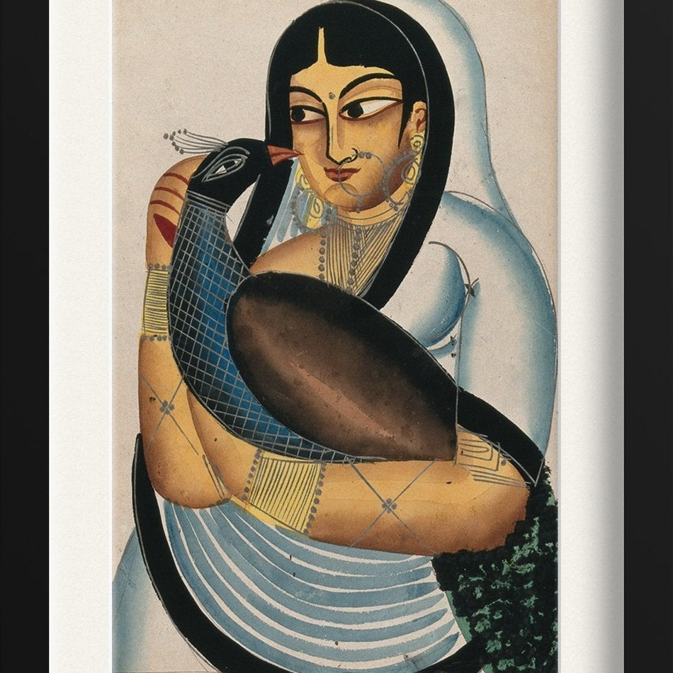 A-courtesan-carrying-a-peacock Painting-Meri Deewar 2 : 3 Vertical Premium Wall Art Canvas by MeriDeewar