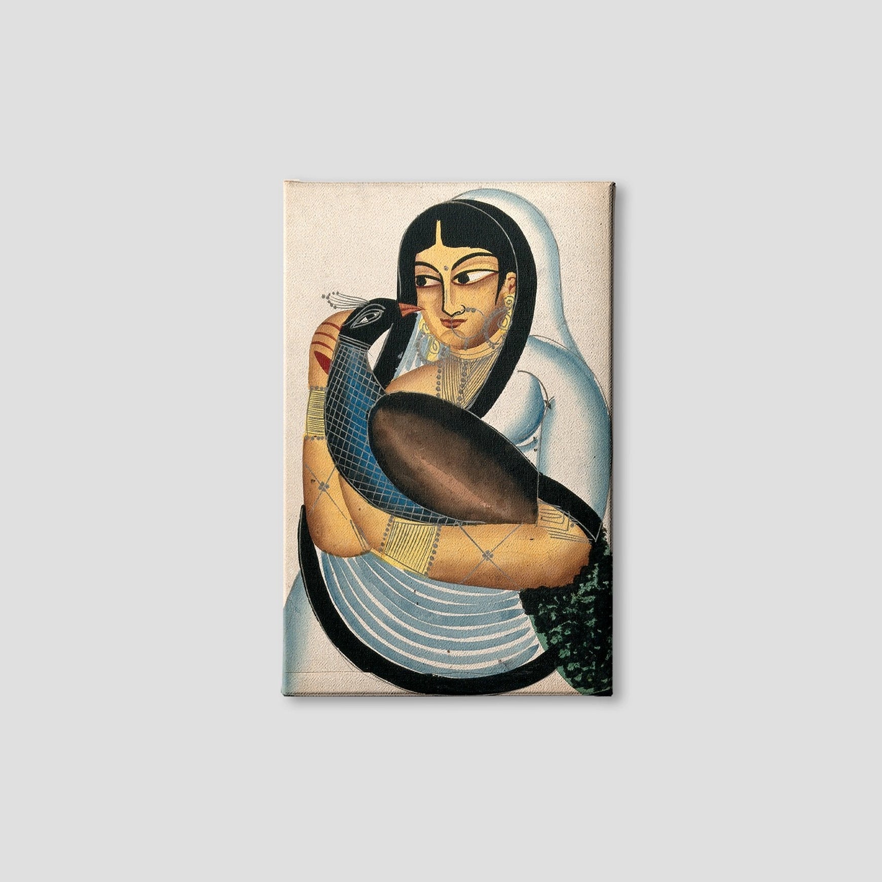 A-courtesan-carrying-a-peacock Painting-Meri Deewar 2 : 3 Vertical Premium Wall Art Canvas by MeriDeewar