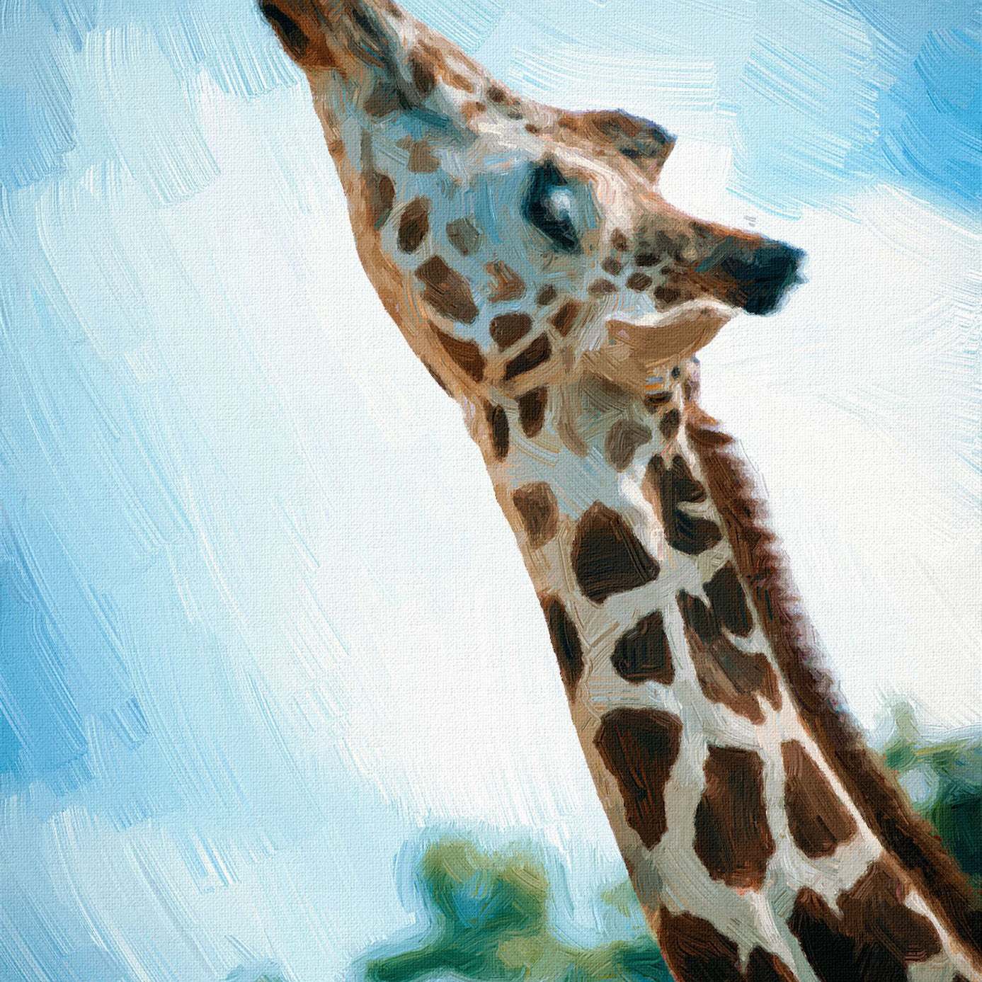 A giraffe looking and listening Painting - Meri Deewar 2 : 3 Vertical Premium Wall Art Canvas by MeriDeewar