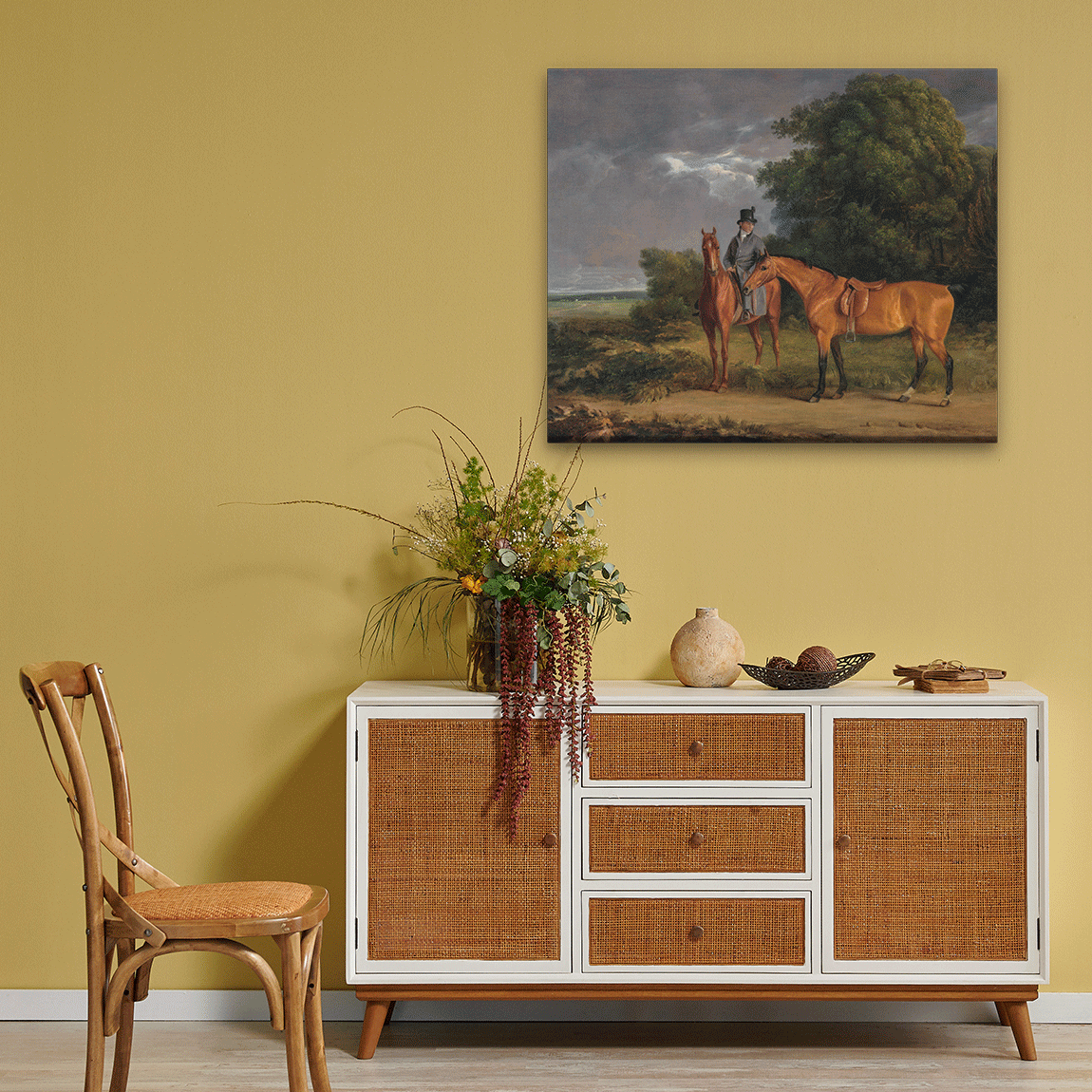 A Groom Mounted on a Chestnut Hunter Painting 5 : 4 Horizontal Premium Wall Art Canvas by MeriDeewar
