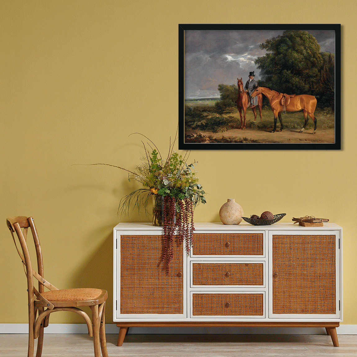 A Groom Mounted on a Chestnut Hunter Painting 5 : 4 Horizontal Premium Wall Art Canvas by MeriDeewar