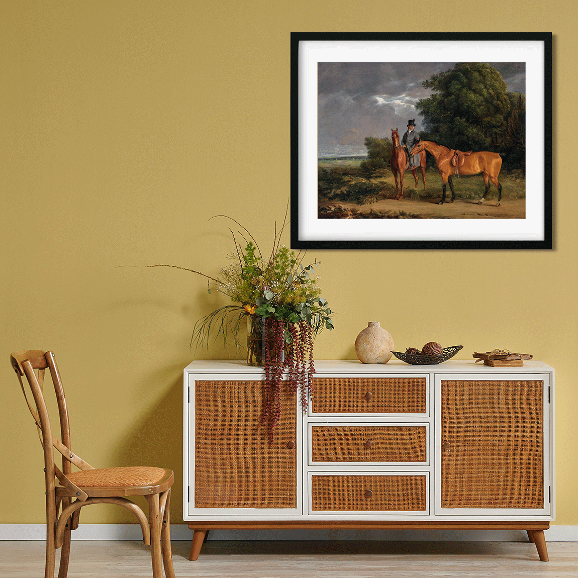 A Groom Mounted on a Chestnut Hunter Painting 5 : 4 Horizontal Premium Wall Art Canvas by MeriDeewar
