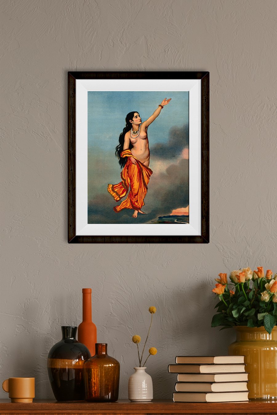 A half naked nymph flying towards the heavens Painting 2 : 3 Vertical Premium Wall Art Canvas by MeriDeewar