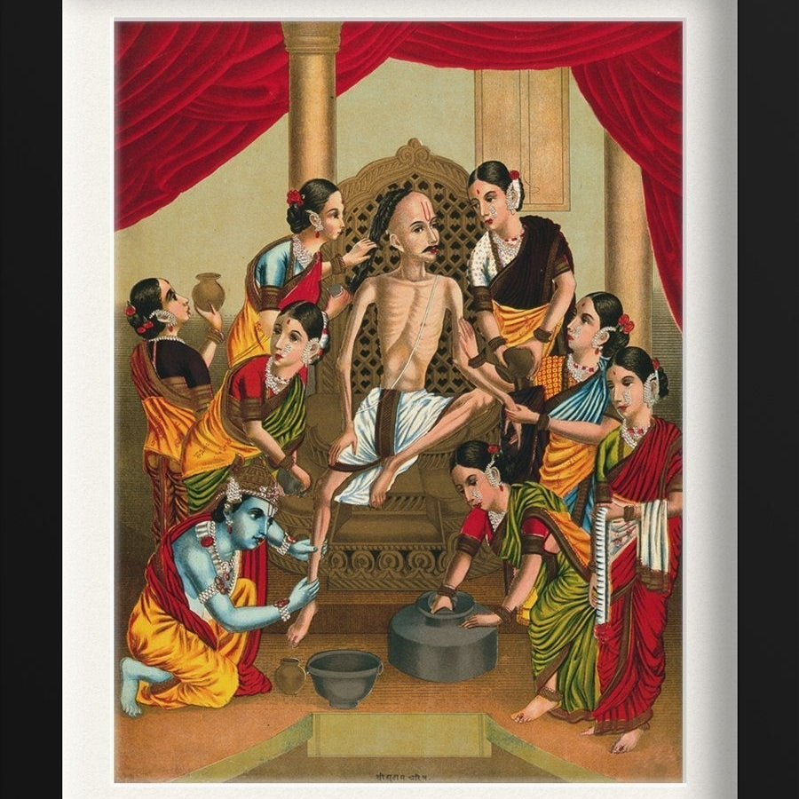 A seven women and Krishna Painting-Meri Deewar 3 : 4 Vertical Premium Wall Art Canvas by MeriDeewar