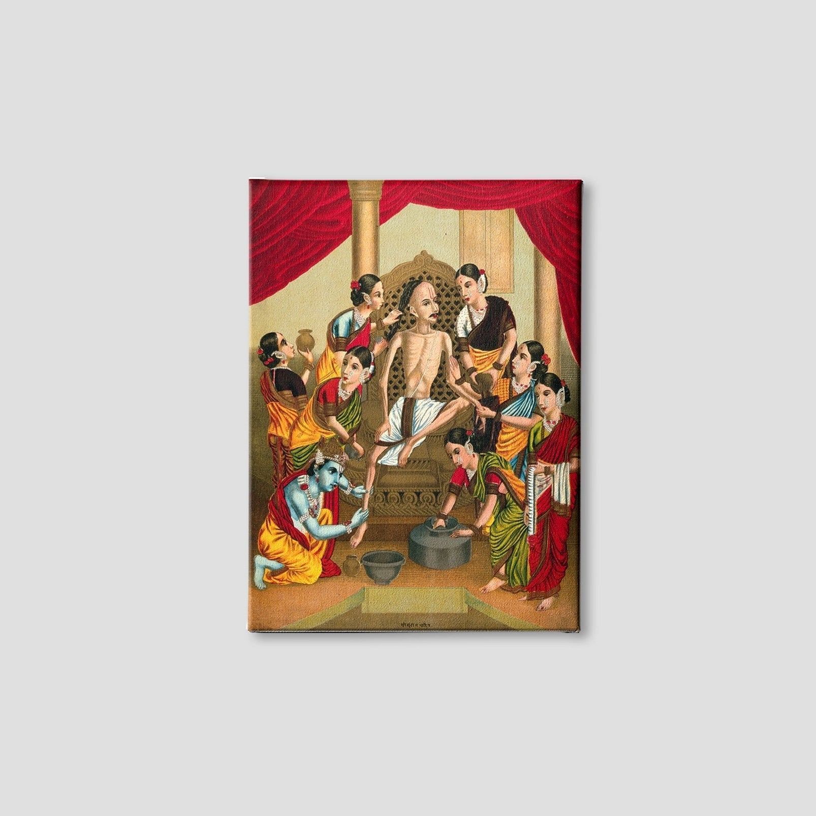 A seven women and Krishna Painting-Meri Deewar 3 : 4 Vertical Premium Wall Art Canvas by MeriDeewar
