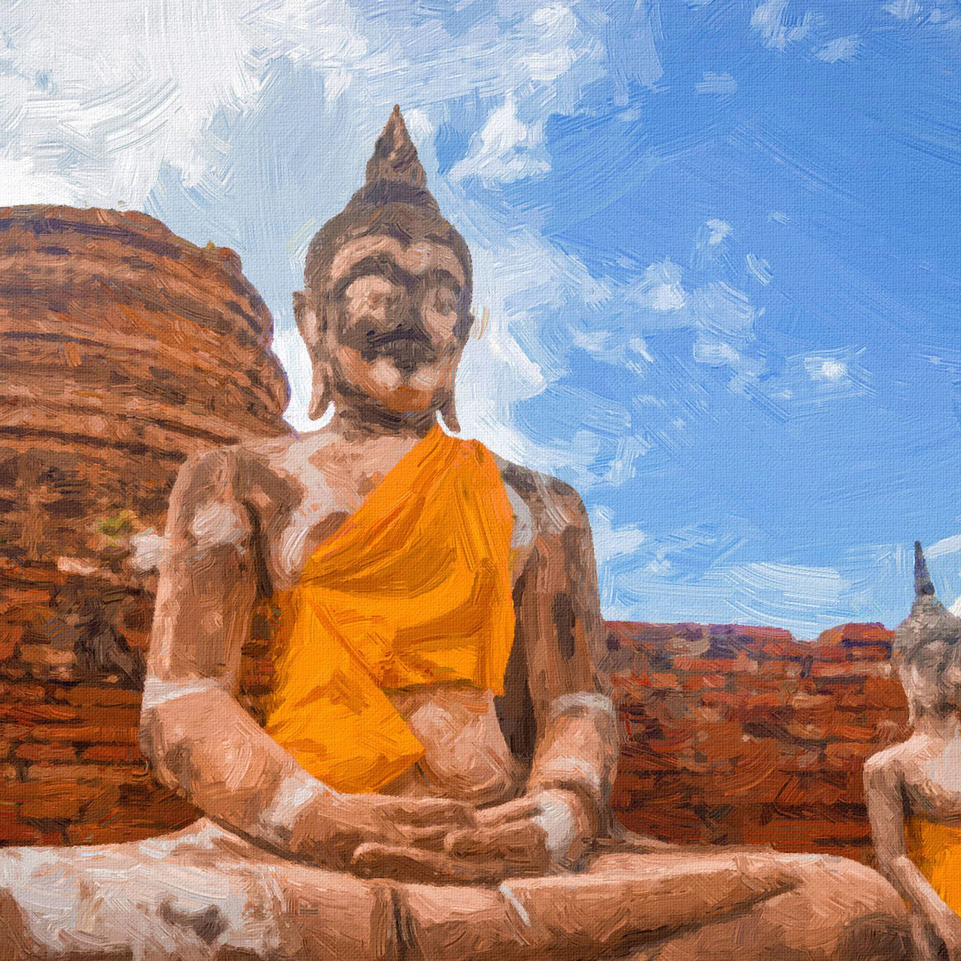 A tall Buddha statue painting - Meri Deewar 3 : 2 Horizontal Premium Wall Art Canvas by MeriDeewar