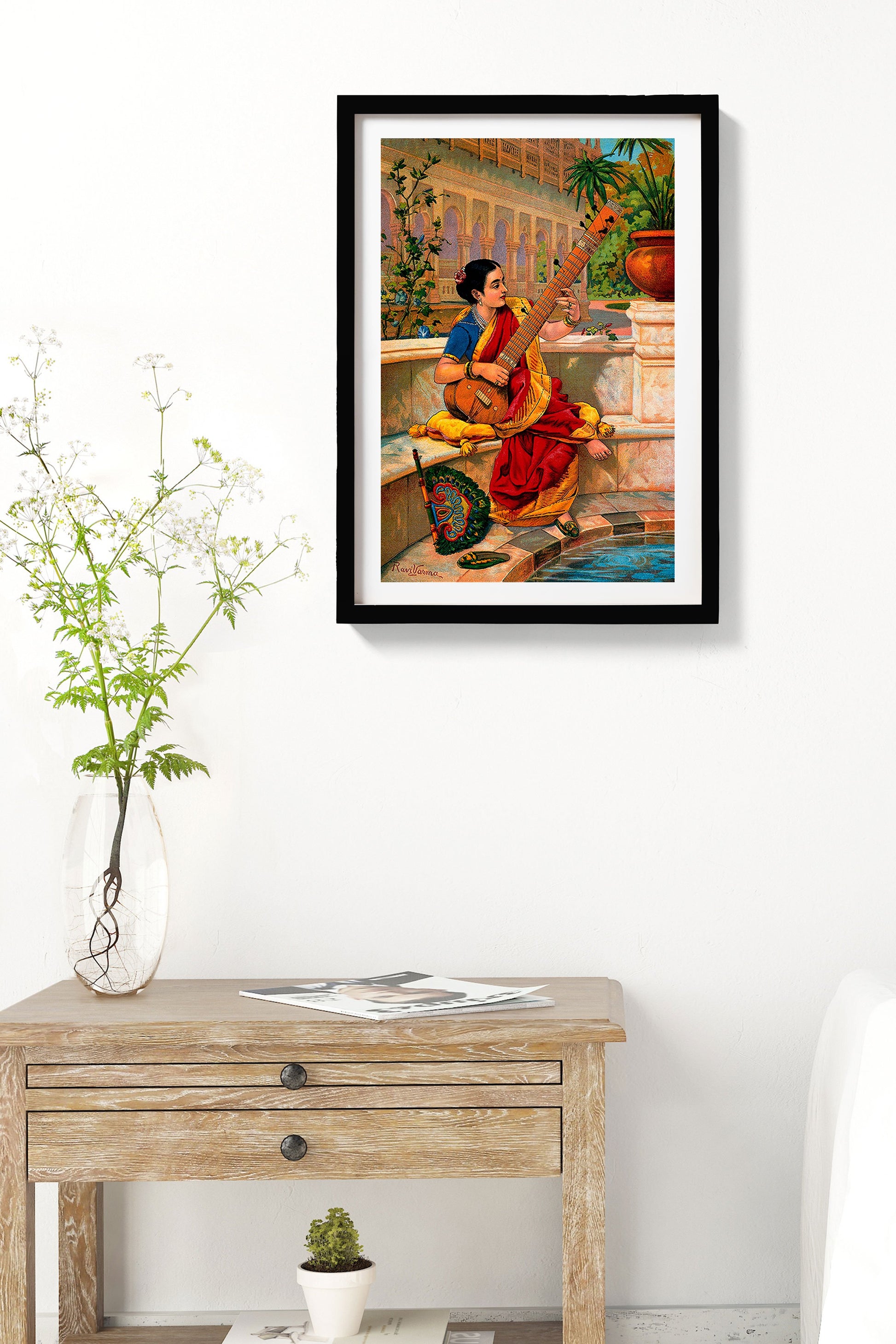 A Woman Playing Sitar Painting By Raja Ravi Varma Painting - Meri Deewar 3 : 4.2 Vertical Premium Wall Art Canvas by MeriDeewar