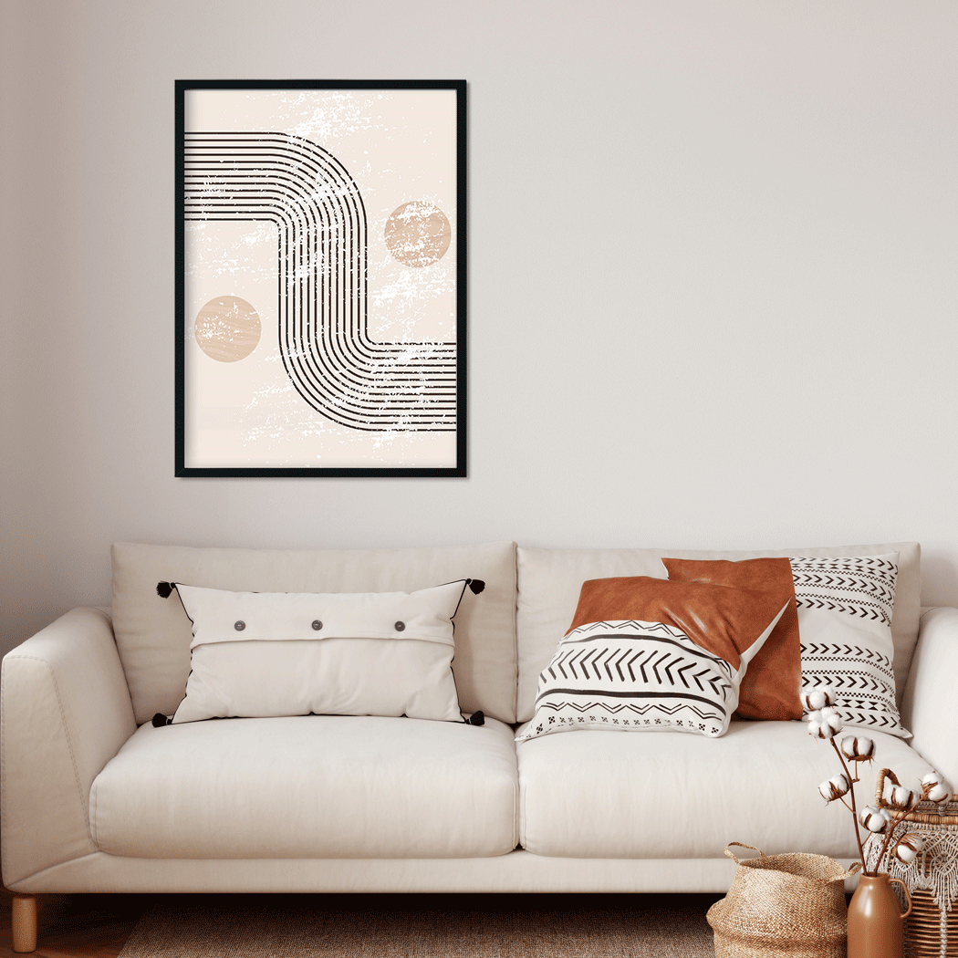 Abstract boho geometric minimal black line beige Paninting 3 : 4 Vertical Premium Wall Art Canvas by MeriDeewar