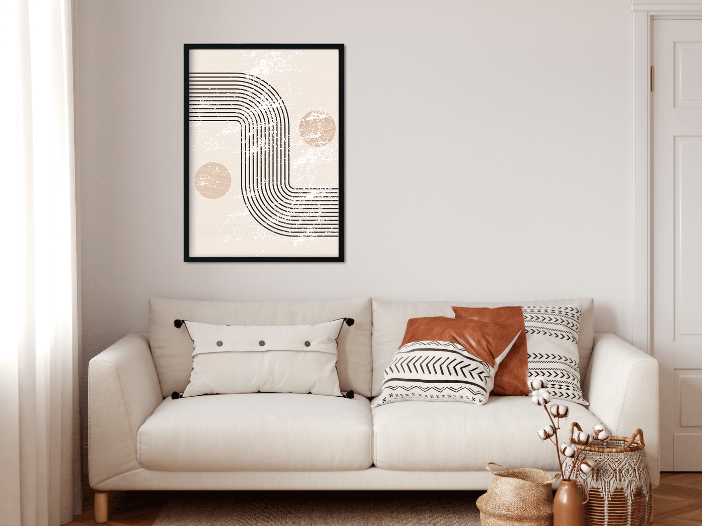 Abstract boho geometric minimal black line beige Paninting 3 : 4 Vertical Premium Wall Art Canvas by MeriDeewar