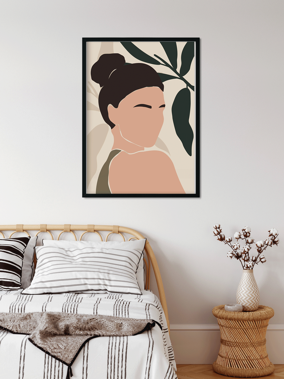 Abstract boho woman face Painting 3 : 4.2 Vertical Premium Wall Art Canvas by MeriDeewar