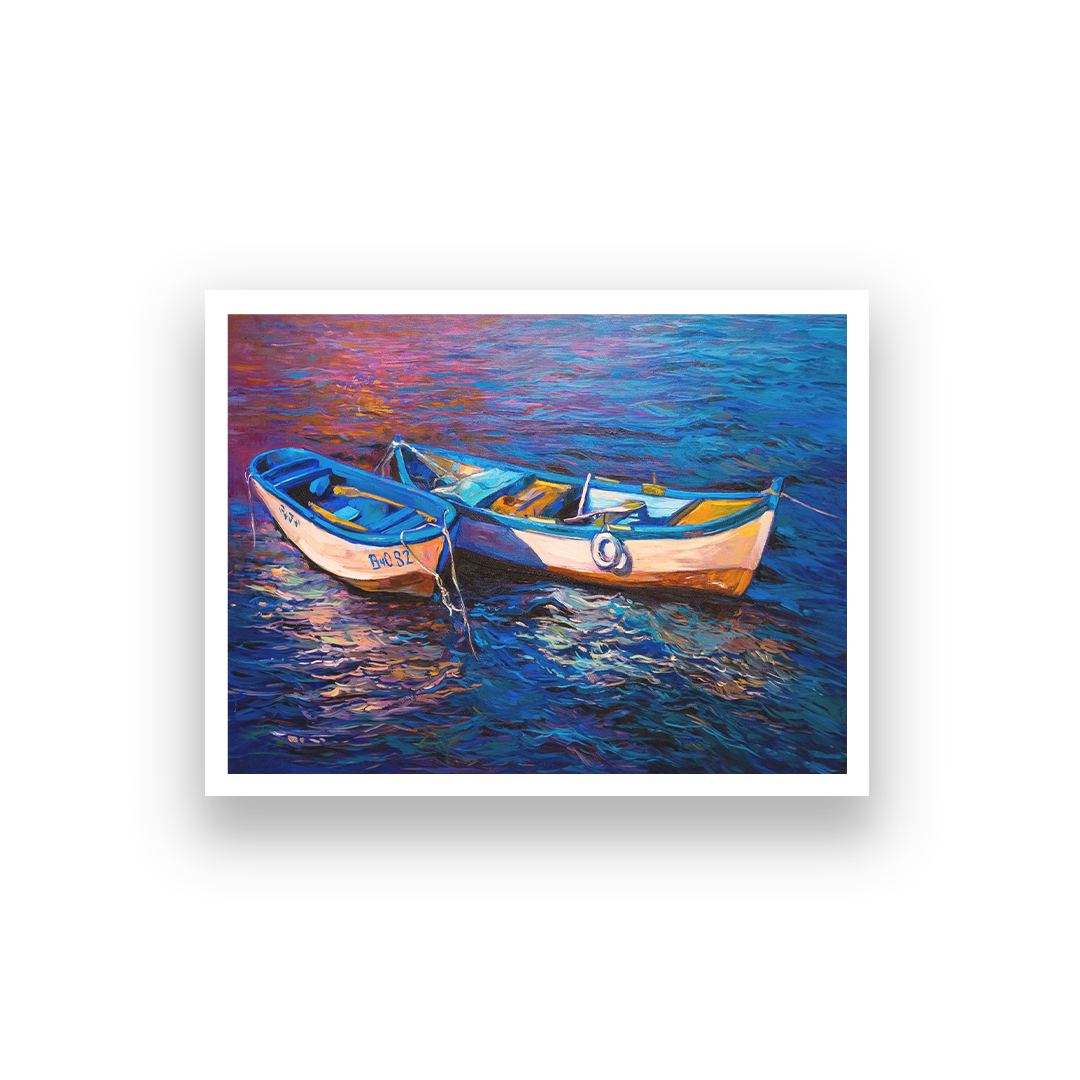 Abstract Design Boat in River Wall painting 4 : 3 Horizontal Premium Wall Art Canvas by MeriDeewar