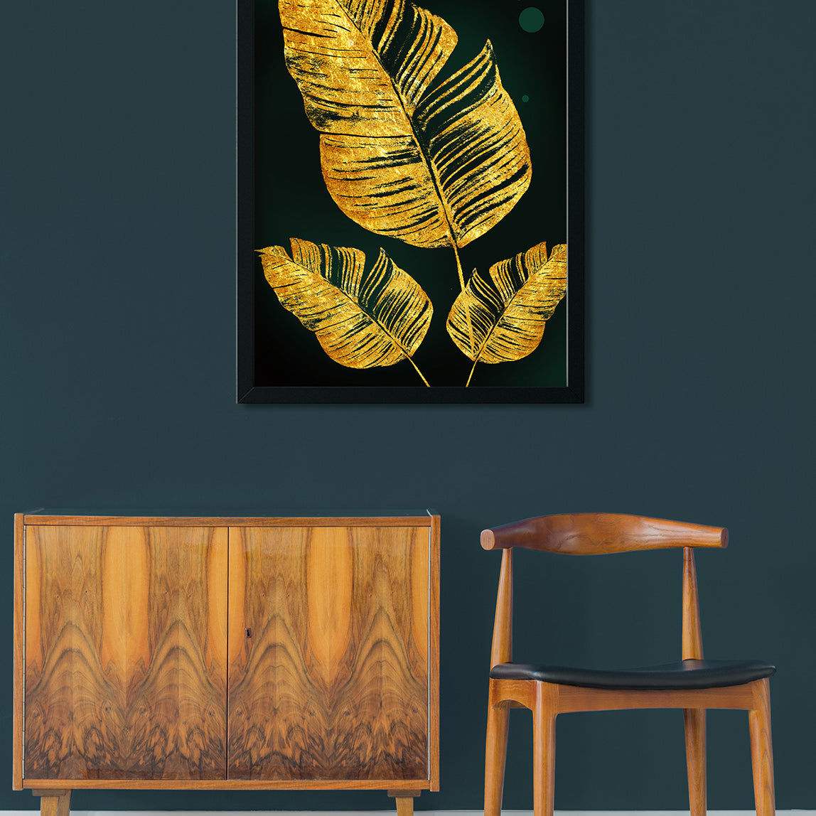 Abstract Golden Leaves Painting 2 : 3 Vertical Premium Wall Art Canvas by MeriDeewar