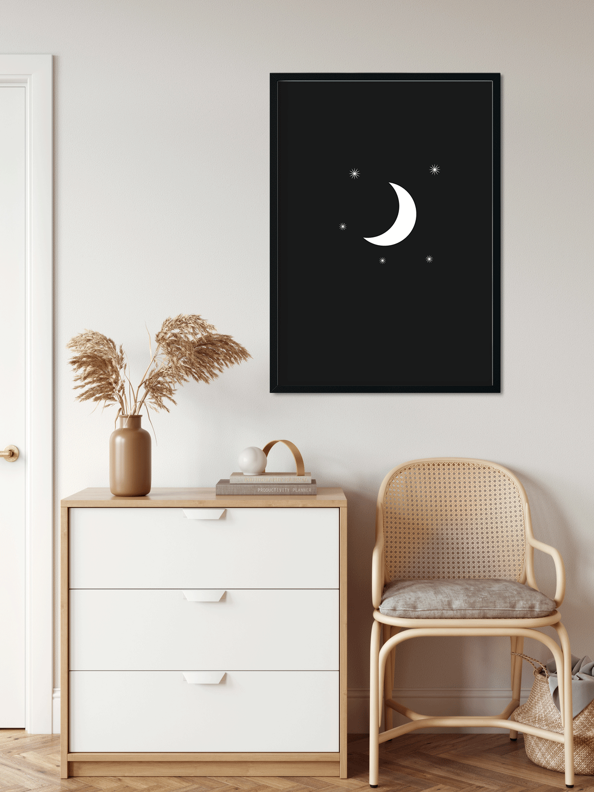 Abstract moon Painting 3 : 4 Vertical Premium Wall Art Canvas by MeriDeewar