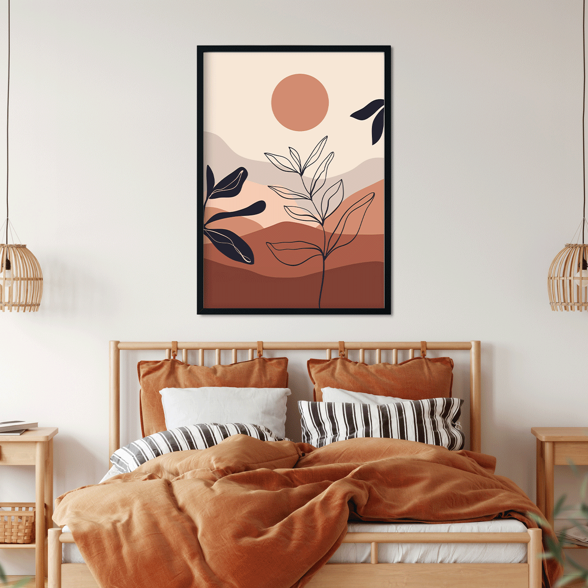 Abstract wall art set with landscape dessert plants contemporary Painting 3 : 4.2 Vertical Premium Wall Art Canvas by MeriDeewar