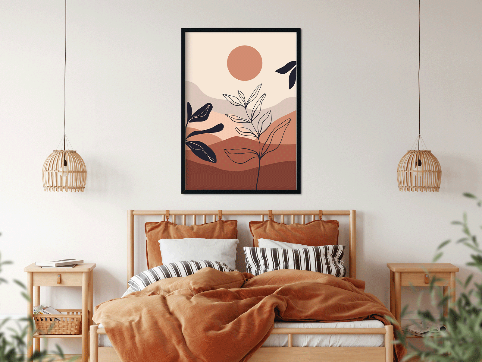 Abstract wall art set with landscape dessert plants contemporary Painting 3 : 4.2 Vertical Premium Wall Art Canvas by MeriDeewar