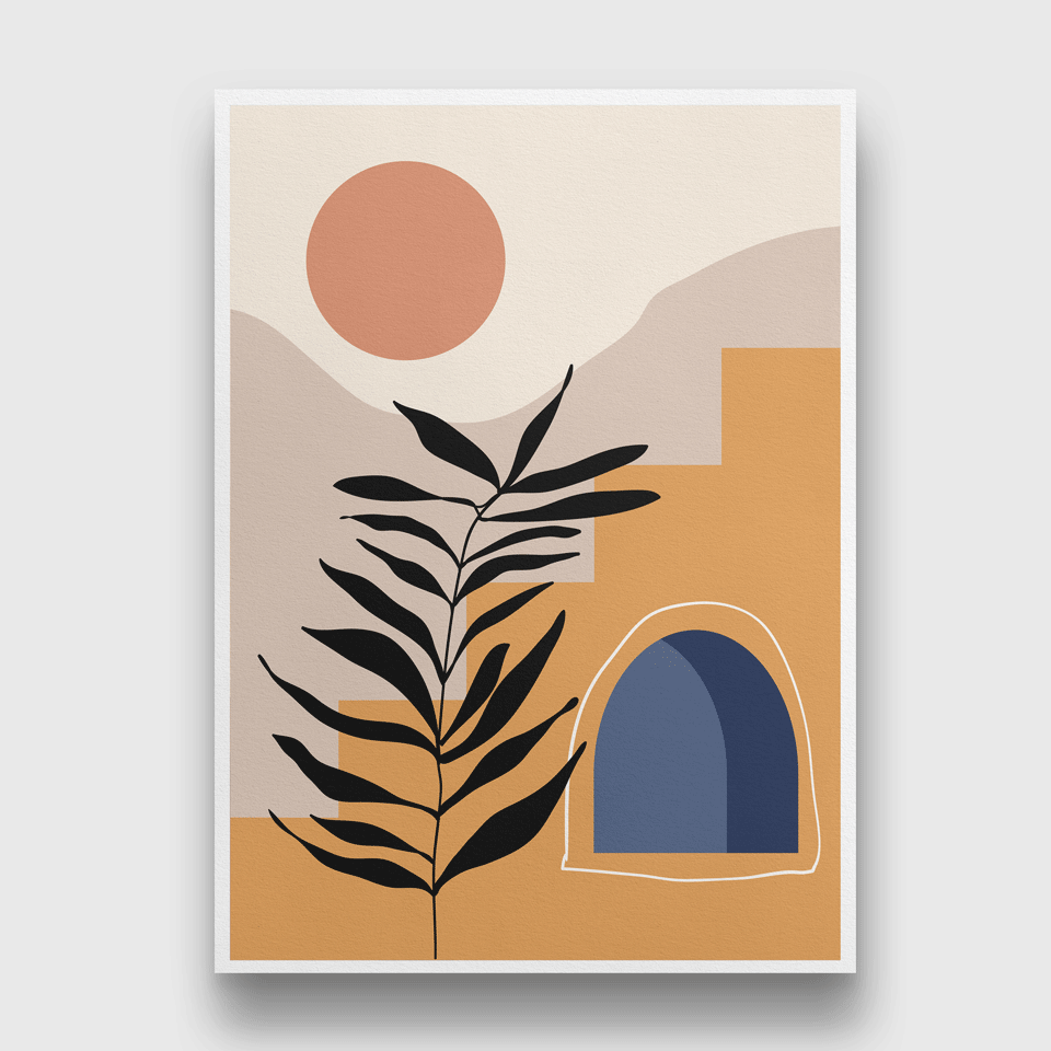 Abstract wall art set with landscape dessert plants Painting 3 : 4.2 Vertical Premium Wall Art Canvas by MeriDeewar