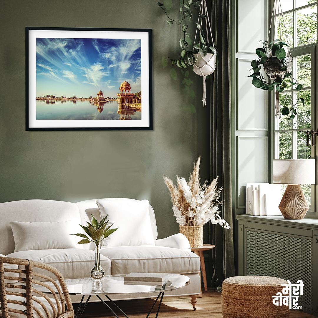 Adi Sagar Lake Jaisalmer Painting 3 : 2 Horizontal Premium Wall Art Canvas by MeriDeewar