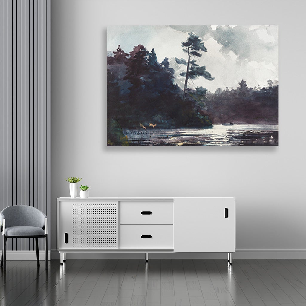Adirondack Lake painting - Meri Deewar 3 : 2 Horizontal Premium Wall Art Canvas by MeriDeewar