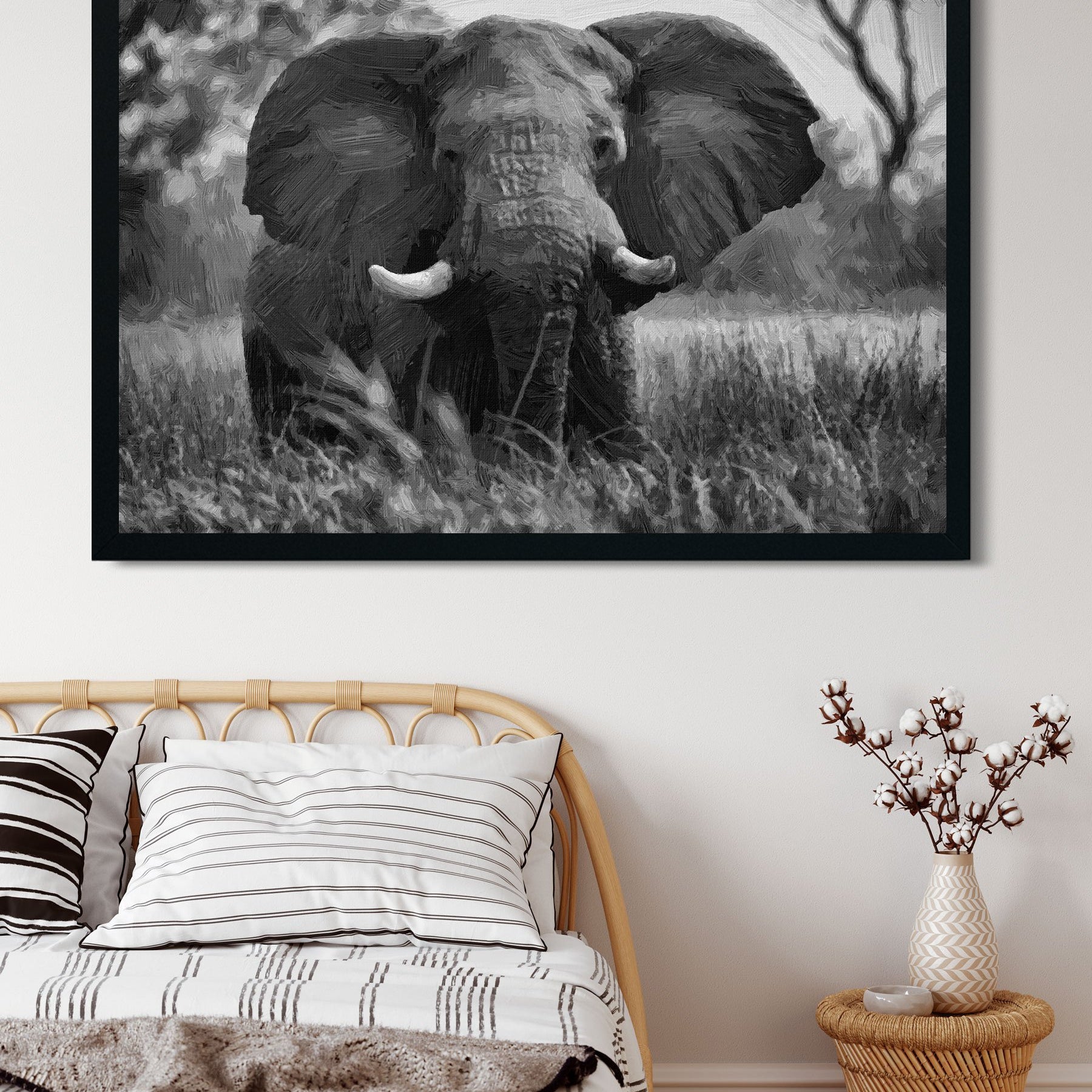African Elephant Painting - Meri Deewar 3 : 2 Horizontal Premium Wall Art Canvas by MeriDeewar