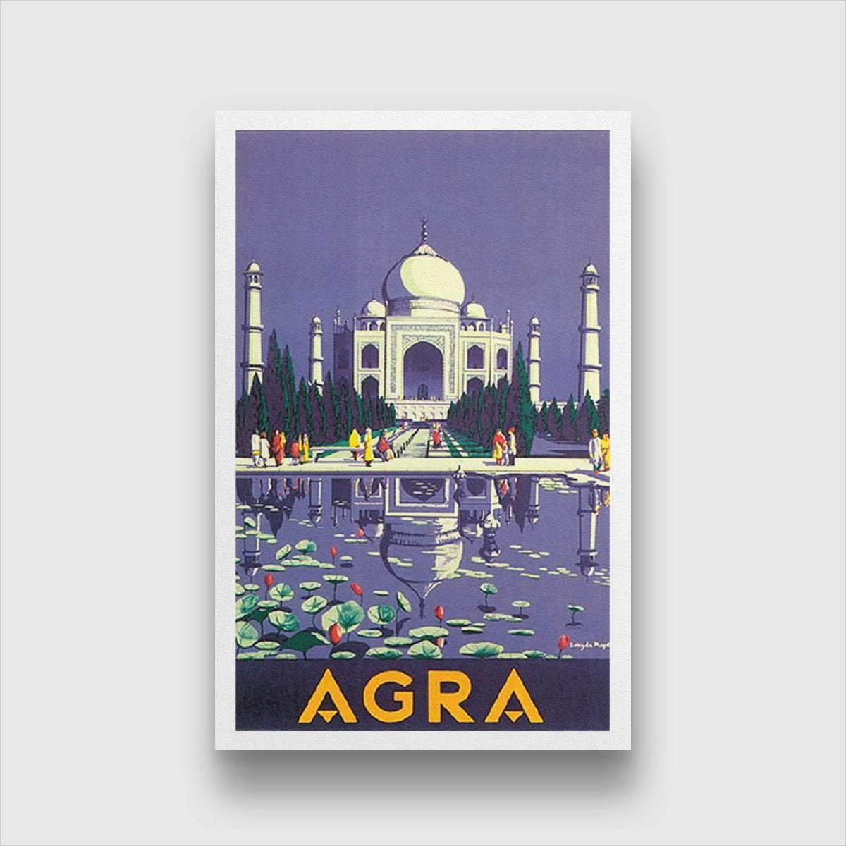 Agra India Taj Mahal Vintage Poster 2 : 3 Vertical Premium Wall Art Canvas by MeriDeewar