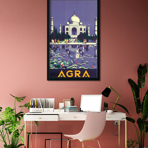 Agra India Taj Mahal Vintage Poster 2 : 3 Vertical Premium Wall Art Canvas by MeriDeewar