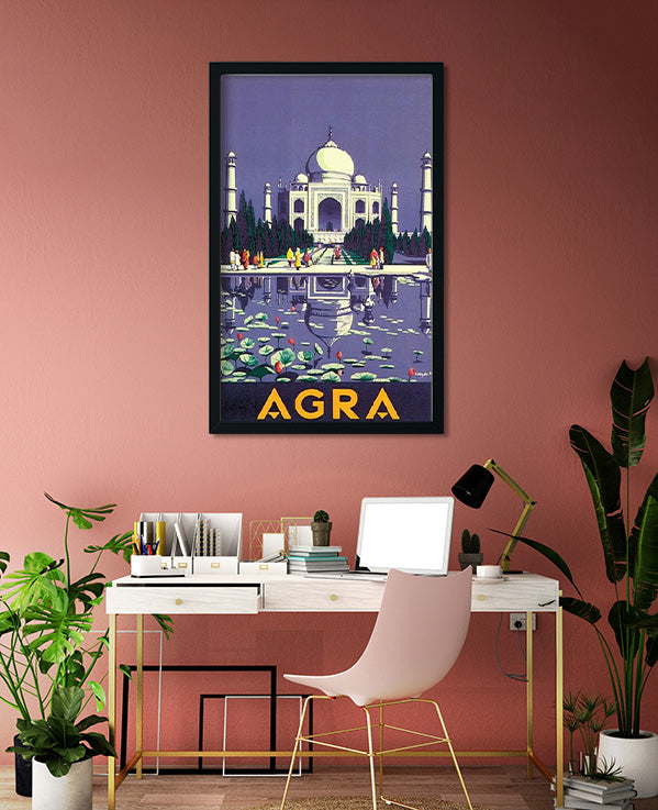 Agra India Taj Mahal Vintage Poster 2 : 3 Vertical Premium Wall Art Canvas by MeriDeewar